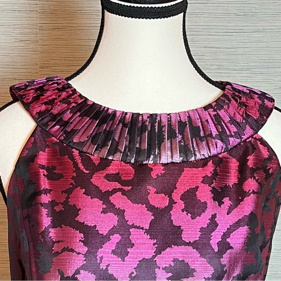 Madison Pleated Collar Pink Purple Animal Print sheath Dress Halter Size 12 NWOT - Picture 2 of 8